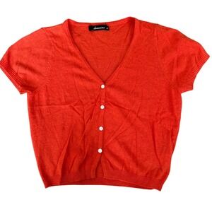 Oblivious Women's Orange Short Sleeve Button Cardigan Sweater M